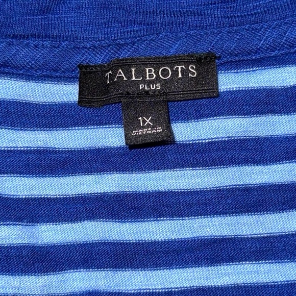 TALBOTS Grosgrain Trim Stripe Tee - Blue Twilight /Vista Blue Plus 1X - Picture 7 of 12
